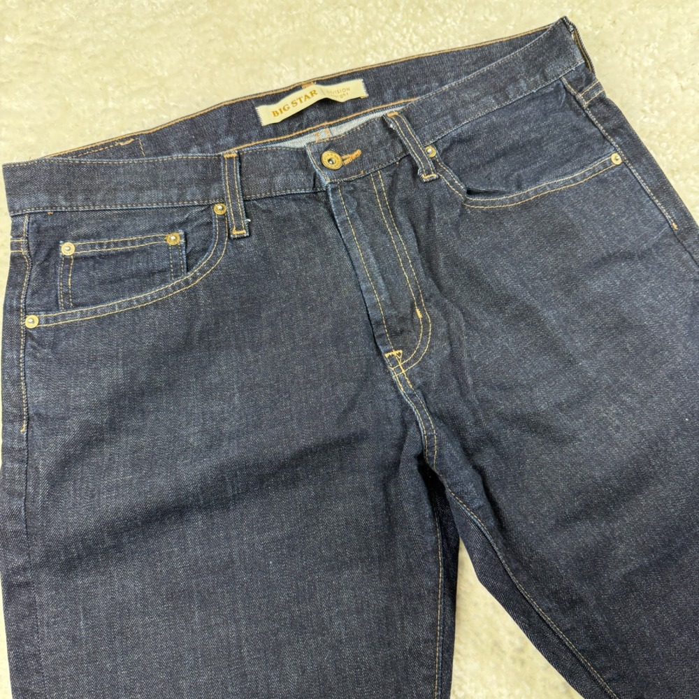 Big Star Division Straight Jeans Men 34R Dark Wash Indigo 100% Cotton Denim‎